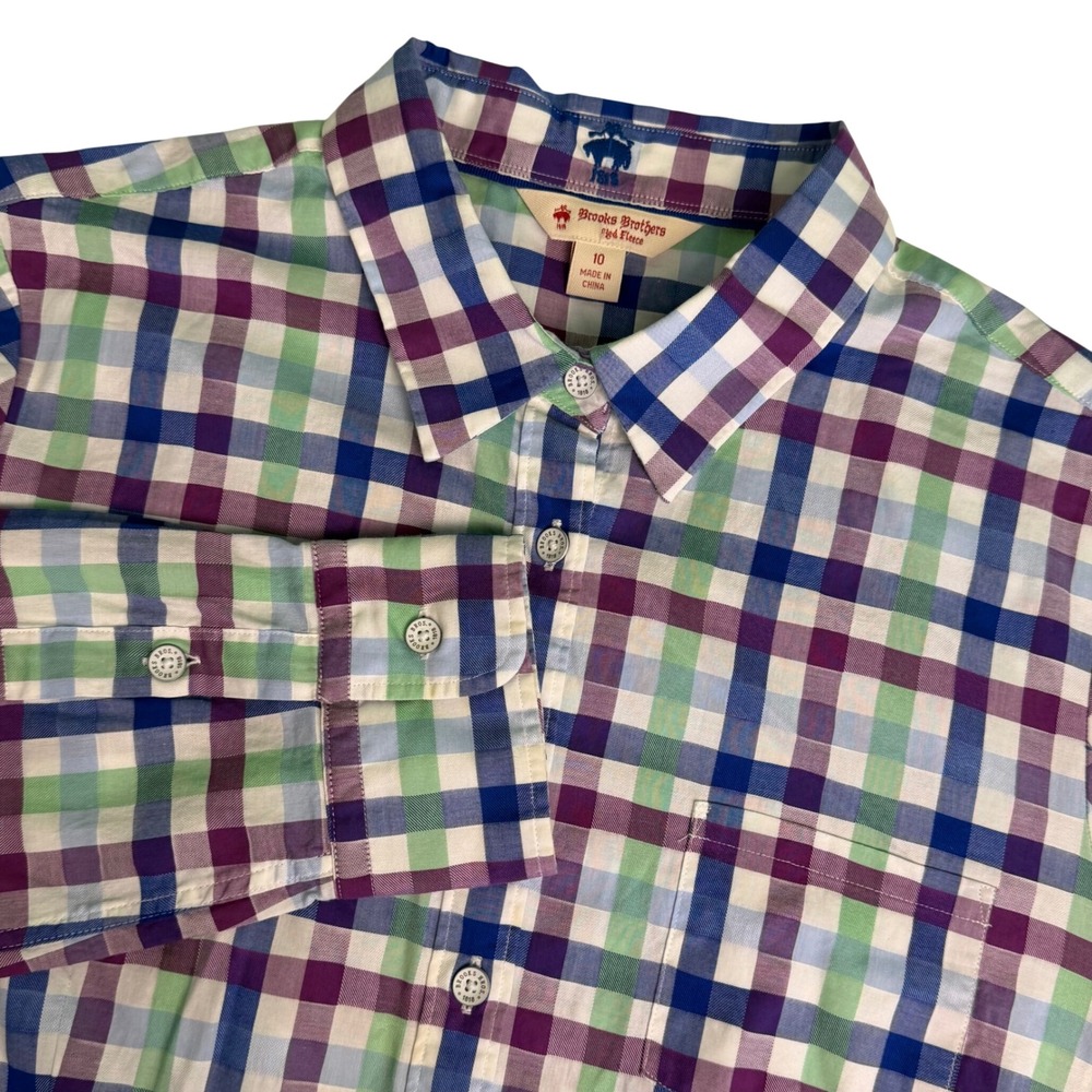 Brooks Brothers Mens 10 Shirt Red Fleece Multi Color Check Button Down Preppy